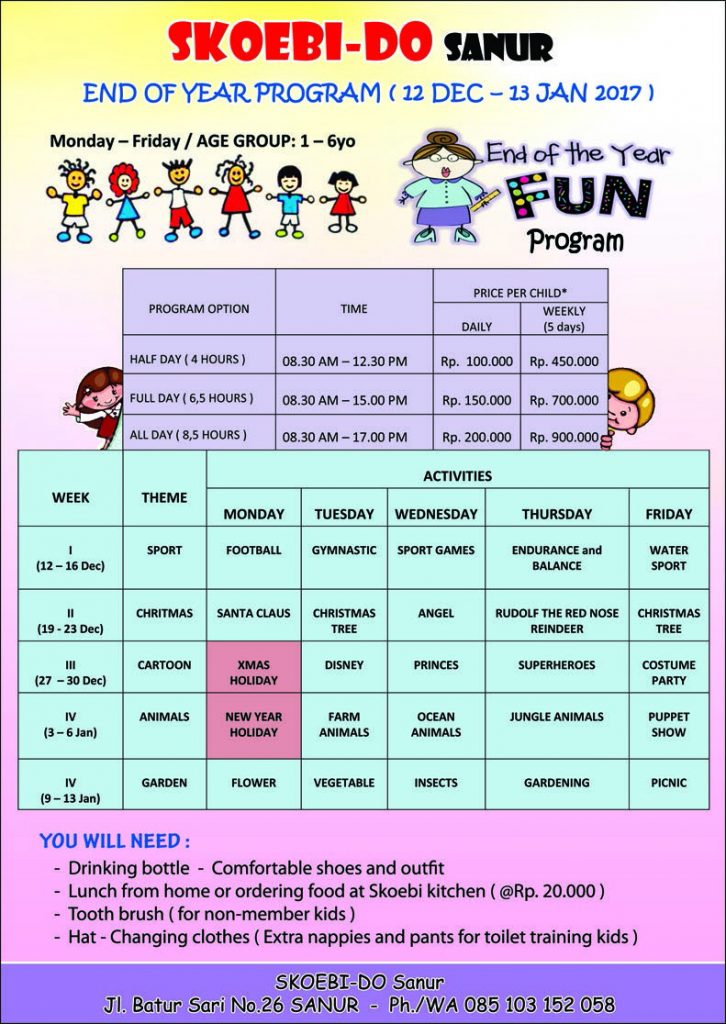 Come and Join our Interesting and FUN holiday Program 